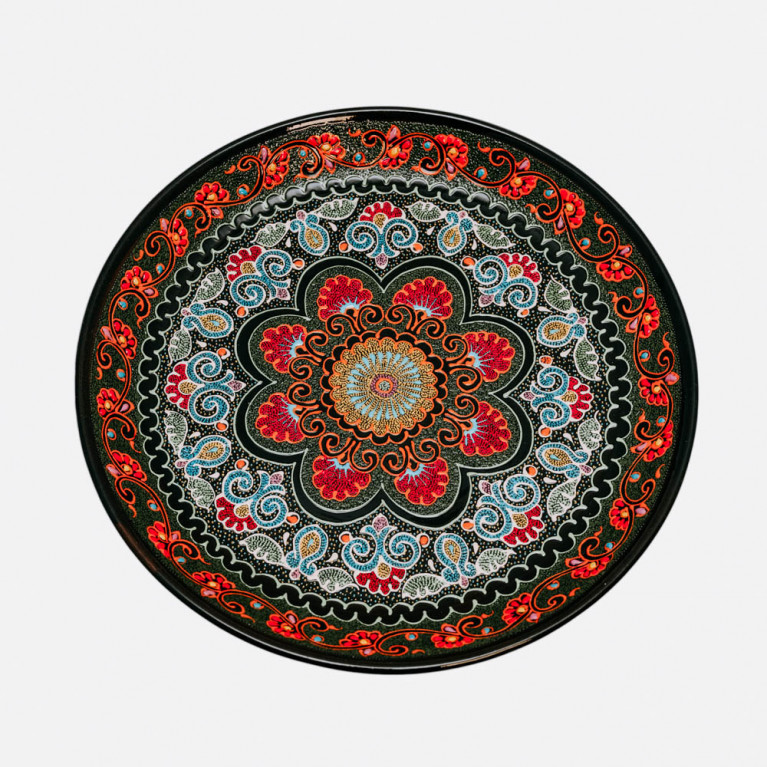 Unik handgjord dekorativ tallrik från Uzbekistan, 38 cm, droppteknik